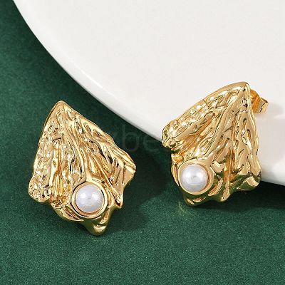 304 Stainless Steel ABS Plastic Pearl Stud Earrings STAS-D368-01B-G-1