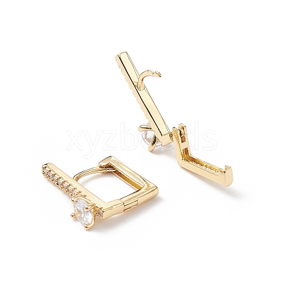 Cubic Zirconia Rectangle Hoop Earrings EJEW-B014-14G-1