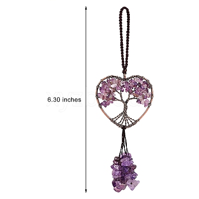 Wire Wrapped Chips Natural Amethyst Big Pendant Decorations HJEW-SZ0001-25A-1