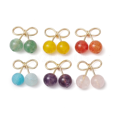 6Pcs 6 Styles Natural Green Aventurine & Amethyst & Rose Quartz & Dyed Crackle Agate & Dragon Veins Agate & Dyed Malaysia Jade Round Pendants PALLOY-TA00155-1