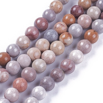 Natural Fossil Coral Beads Strands G-L500-02-6mm-1