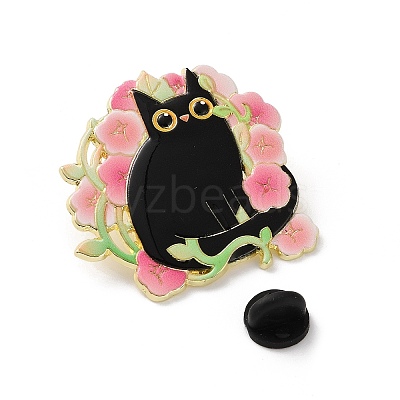 Black Cat & Flower Enamel Pins JEWB-Z048-09G-03-1