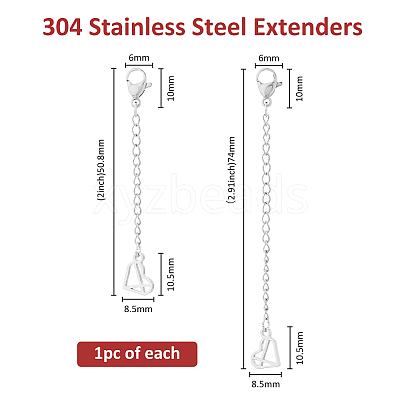 2Pcs 2 Styles 304 Stainless Steel Chain Extender STAS-FH0002-31P-1