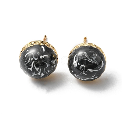 Enamel Half Round Stud Earrings EJEW-P229-01G-1