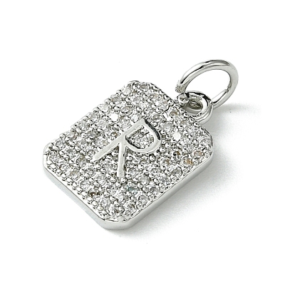 Rack Plating Brass Micro Pave Clear Cubic Zirconia Charms KK-G501-01R-P-1