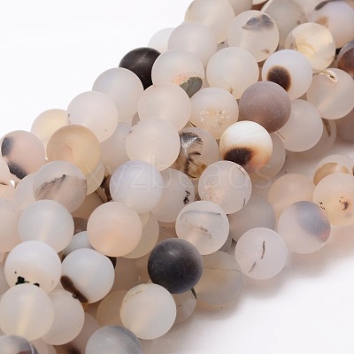 Frosted Natural Dendritic Agate Round Beads Strands G-E322D-6mm-1
