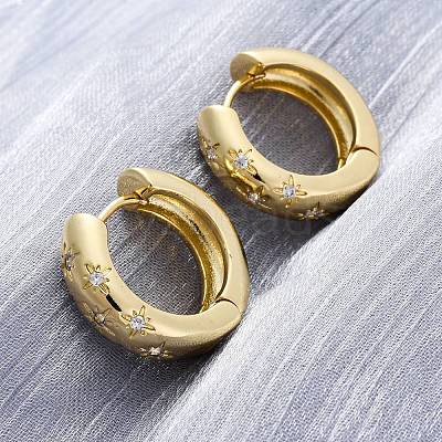 Clear Cubic Zirconia Star Hoop Earrings EJEW-C022-06G-1