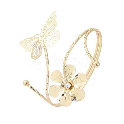 Flower & Butterfly Alloy Arm Cuff Bangles for Girl Women LS-AJEW-A063-01C-G-1