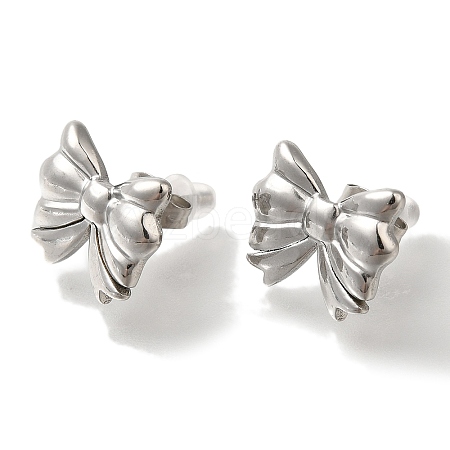 304 Stainless Steel Bowknot Stud Earrings EJEW-Z077-01P-1