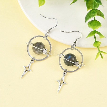 Natural Amethyst & Alloy Pendant Dangle Earrings EJEW-TA00818-04-1