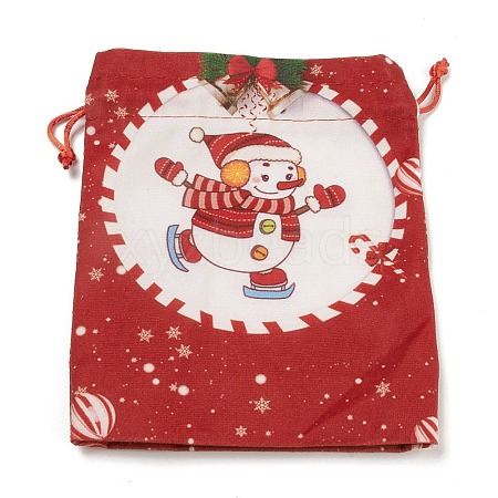 Christmas Theme Rectangle Cloth Bags with Jute Cord ABAG-P008-01B-1