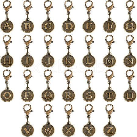 SUPERFINDINGS 52Pcs Tibetan Style Alloy Alphabet Pendant Decorations AJEW-FH0002-85-1