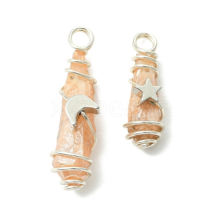 2Pcs Electroplated Natural Quartz Crystal Dyed Copper Wire Wrapped Pendants PALLOY-JF03173-02-1