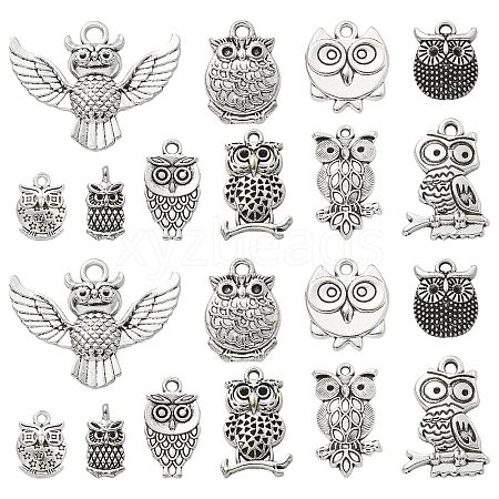 100Pcs 10 Styles Tibetan Style Alloy Owl Pendants TIBEP-CJ0002-49-1