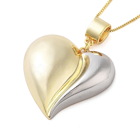 Brass Box Chain Peach Heart Pendant Necklaces for Women NJEW-M009-02G-A-1