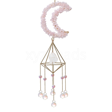 Natural Rose Quartz & Crystal Quartz Hanging Ornaments PW-WG53972-03-1