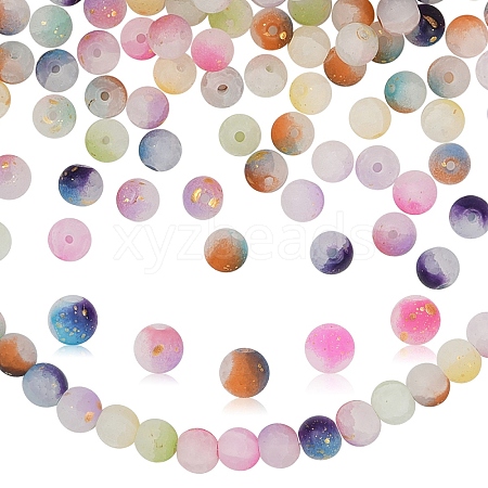 270Pcs 9 Colors Frosted Baking Paint Crackle Glass Beads with Glitter Powder DGLA-YW0001-34-1