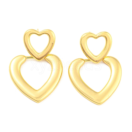 Rack Plating Brass Hollow Heart Dangle Stud Earrings EJEW-A028-04G-1