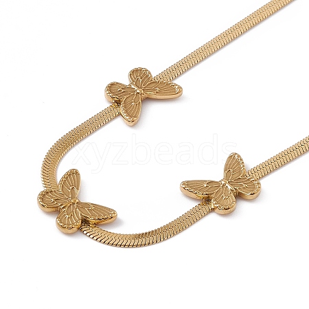 304 Stainless Steel Triple Butterfly Pendant Necklace with Herringbone Chains for Women NJEW-P269-08G-1