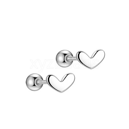 Anti-Tarnish Heart Rhodium Plated 999 Sterling Silver Cartilage Earrings for Women EJEW-S215-29P-02-1