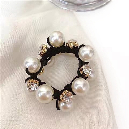 Plastic Imitation Pearl with Rhinestone Elastic Hair Ties PW-WGA89E1-06-1