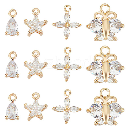 12Pcs 3 Style Brass Cubic Zirconia Charms KK-BBC0011-55-1