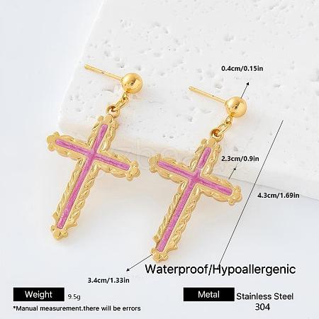 304 Stainless Steel Enamel Stud Dangle Earrings for Women MD3939-1