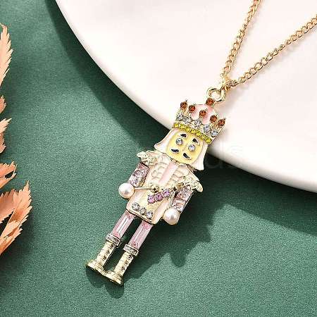 Alloy Enamel Christmas Nutcracker Pendant Necklaces NJEW-L048-01G-02-1