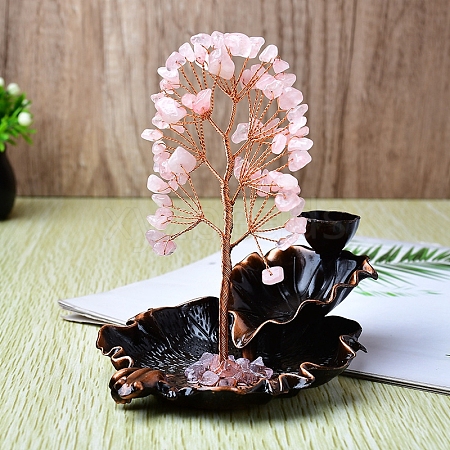 Natural Rose Quartz Chips Tree of Life Decorations PW-WGAFFC2-01-1