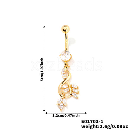 Leaf Brass Rhinestone Belly Rings Curved Barbell OZ3962-1-1