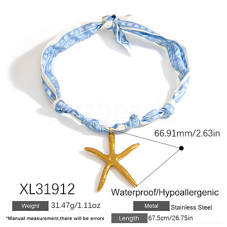 304 Stainless Steel Pendant Printed Scarf Necklaces FS-WGD2FA8-10-1