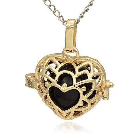 Golden Tone Brass Hollow Heart Cage Pendants KK-J243-05G-1