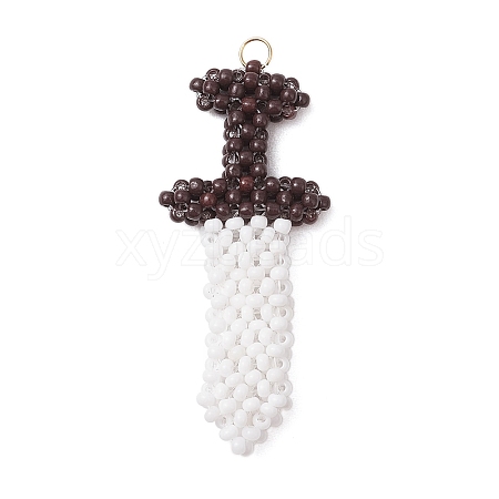 Dagger Shape Glass Seed Beads Beaded Pendants PALLOY-CJ00135-01-1