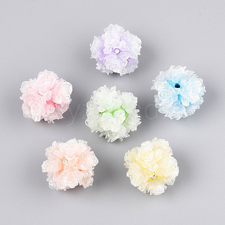 Polymer Clay Rhinestone Beads with Embossed Resin Roses RESI-T059-01A-1