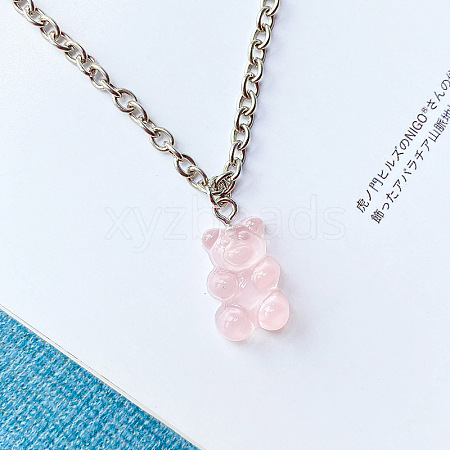 Alloy & Resin Bear Pendant Necklaces for Women WG0729C-04-1