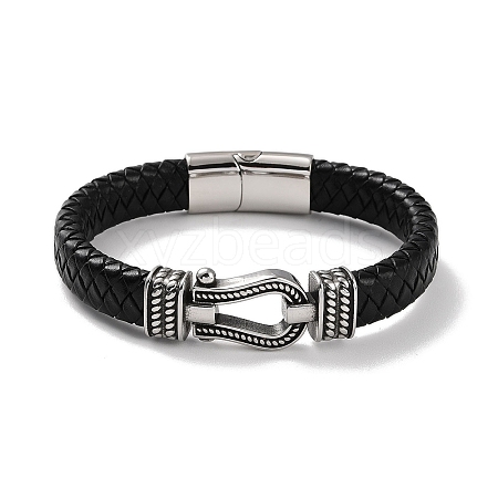 Men's Braided Black PU Leather Cord Bracelets BJEW-K243-36AS-1