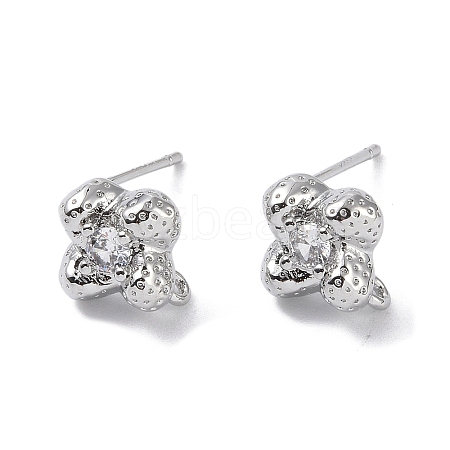 Brass with Cubic Zirconia Stud Earrings Findings KK-B087-11P-1