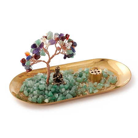 Natural Gemstone Chips with Brass Incense Burner Holder DJEW-G027-19RG-02-1