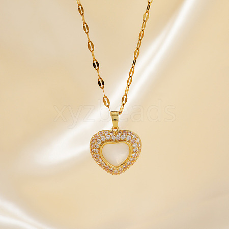 Elegant Heart-shaped Brass Clear Cubic Zircon Pendant Dapped Chain Necklaces for Women MS3018-1