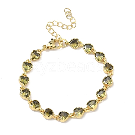 Heart Brass Pave Cubic Zirconia Link Chain Bracelets for Women BJEW-P385-07G-03-1