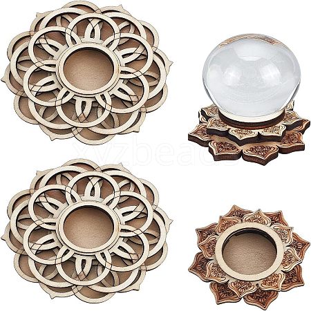 Olycraft 4Pcs 2Style 3D Basswood Sphere Holder Crystal Stand AJEW-OC0002-92-1