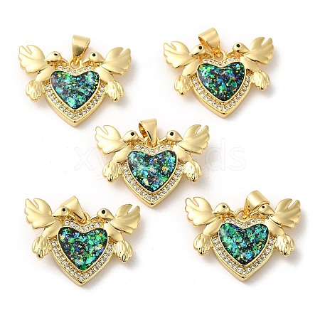 Rack Plating Brass Micro Pave Cubic Zirconia with Synthetic Opal Pendants KK-D088-24G-1
