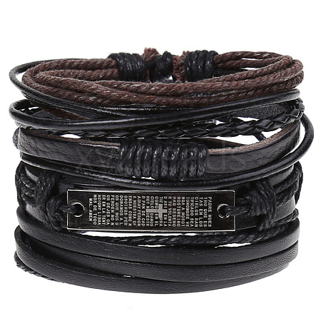 4Pcs Retro Cattlehide Leather Cord Multi-strand Bracelets for Men WGE7990-08-1