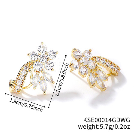 Elegant Brass Rhinestone Leaf Stud Earrings FM5419-5-1