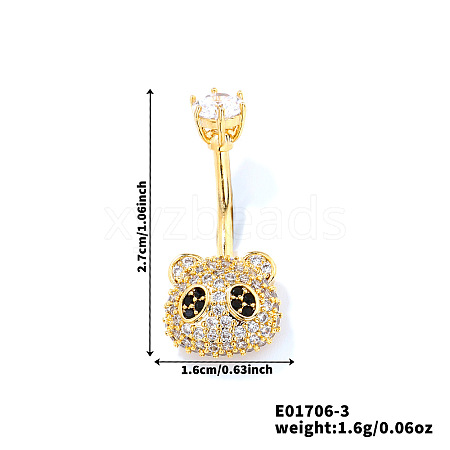 Cute Romantic Cartoon Panda Brass Cubic Zirconia Belly Rings Curved Barbell XZ8321-3-1