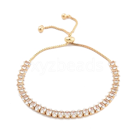 Brass Pave Clear Cubic Zirconia Horse Eye Box Chain Slider Bracelets BJEW-YWC0002-06B-G-1