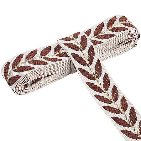 3 Yards Polyester Leaf Jacquard Ribbons SRIB-WH20020-020D-1