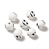 Printed Round Wood European Beads WOOD-M006-02-1