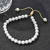 Shell Pearl Beaded Slider Bracelet with Brass Snake Chain BJEW-B066-01B-01-1