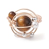 Planet Natural Tiger Eye Finger Rings RJEW-TA00170-01-2